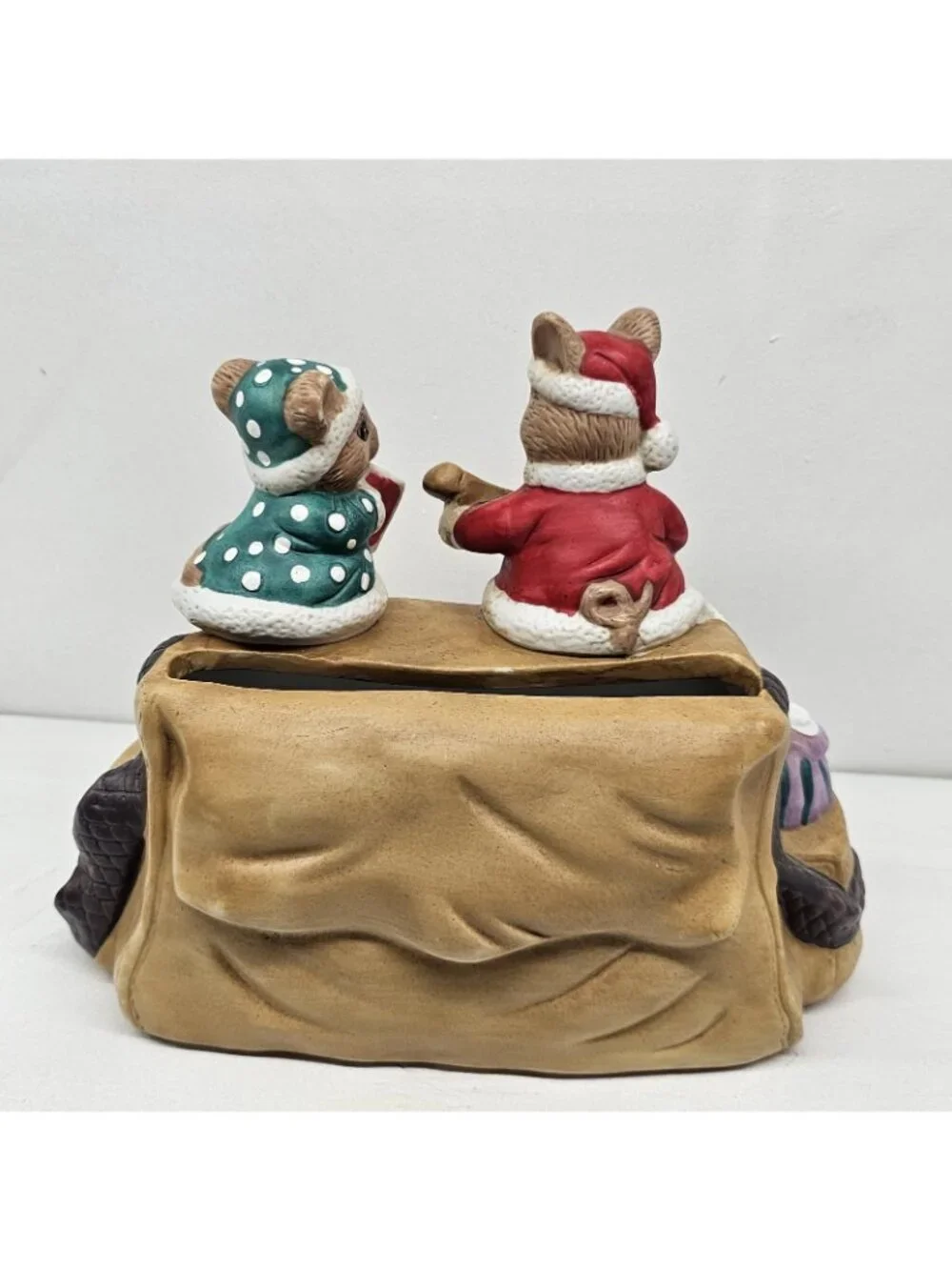 Vintage Porcelain Mr. & Mrs. Santa Mouse Christmas Card Mail Holder